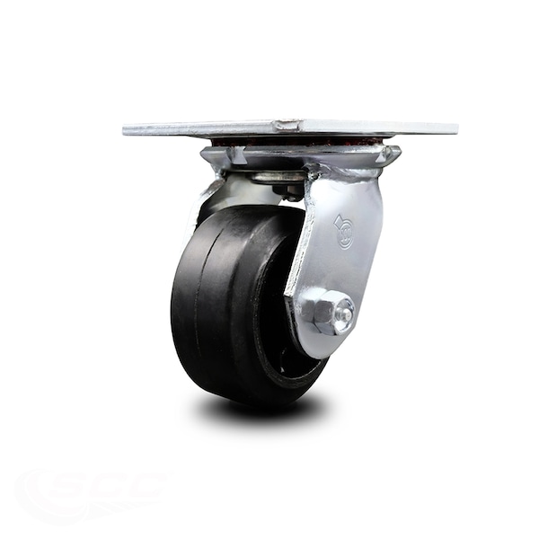 4 Inch Heavy Duty Top Plate Rubber on Steel Swivel Caster with Ball Bearing SCC